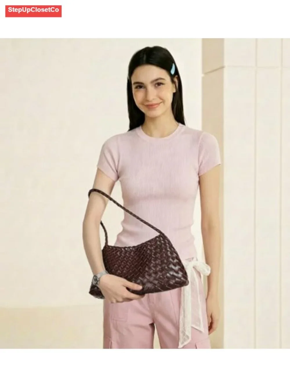 Vegan Leather Woven Hobo Bag - Slouchy Shoulder Tote